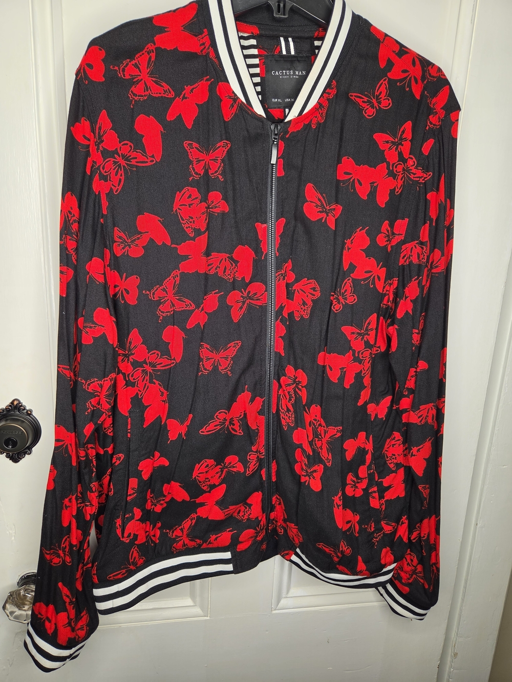 Cactus Man Red & Black Butterfly Bomber Jacket